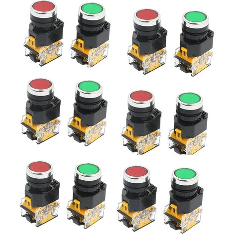12 boutons-poussoirs 22mm 380V 10A DPST rouge/vert momentané (1/2)