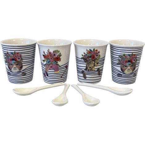 Coffret de 4 Gobelets Expresso en céramique Blanche rayée (1/5)