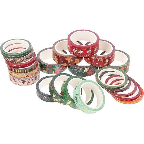 21 rouleaux de rubans adhésifs décoratifs Washi à motifs de Noël pour cahiers et cadeaux-300X1.5cm (1/4)