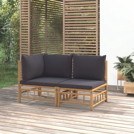 Salon de jardin 2 pcs - Ensemble Table et Chaise de Jardin - avec coussins gris foncé bambou BV152139 - BonneVie (1/5)
