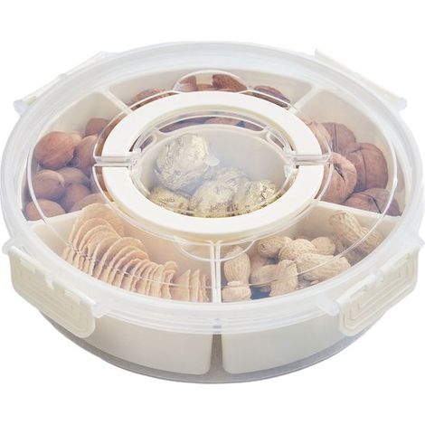 Scatola per snack girevole da 15 pezzi, scatola per snack con scomparti, scatola per snack rotonda, contenitore con coperchio, plastica bianca (1/5)