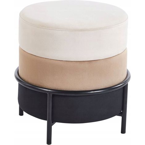 Pouf P8-FX (B) Samt Beige/Cappuccino/Schwarz (1/3)