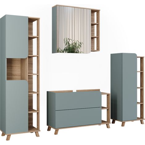 Set di mobili da bagno Karen, Sonoma/blu, 4 parti, Vicco