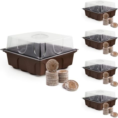 5X Kit de bacs de Culture avec 60 Plaquettes de Coco gonflantes - Mini-Serre d'intérieur pour la pré-Culture d'herbes, de légumes et de Fleurs (1/5)