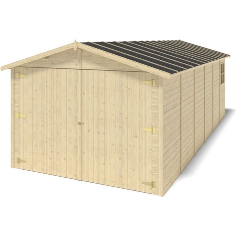 Altanka – Garage en bois 18,19m² – Dimensions 3,05x5,91m – Épaisseur 18mm – Toit à deux pentes – Type de bois sapin
