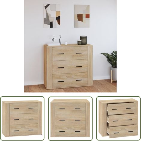 The Living Store Buffet Chêne sonoma 80x33x70 cm Bois d'ingénierie - Buffet - Commode - Rangement - Cuisine - Salon (1/5)