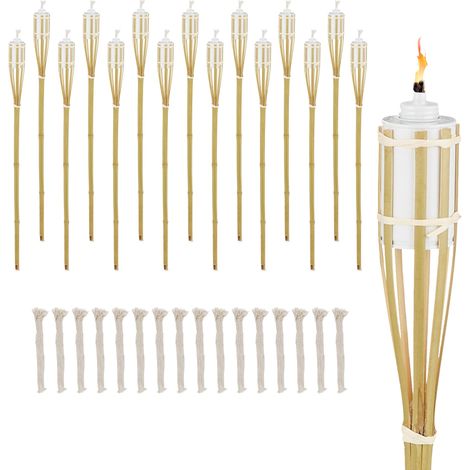 Relaxdays Set 16 Fiaccole da Esterno, Alte 90 cm, Torce a Olio per Giardino, Illuminazione Outdoor, in Bambù, Naturale