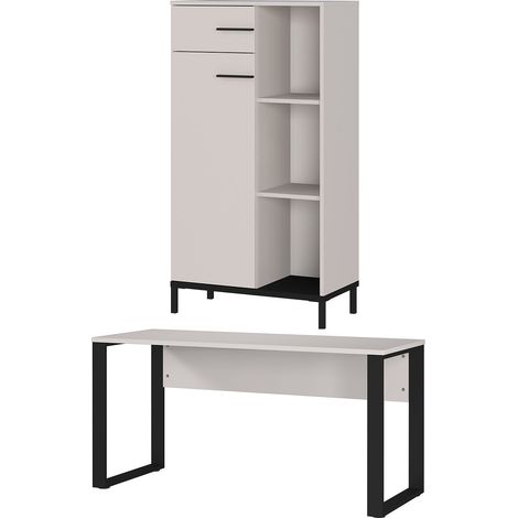 Bureau 150x60x74 cm + armoire écru et noir - TZEKA (1/5)