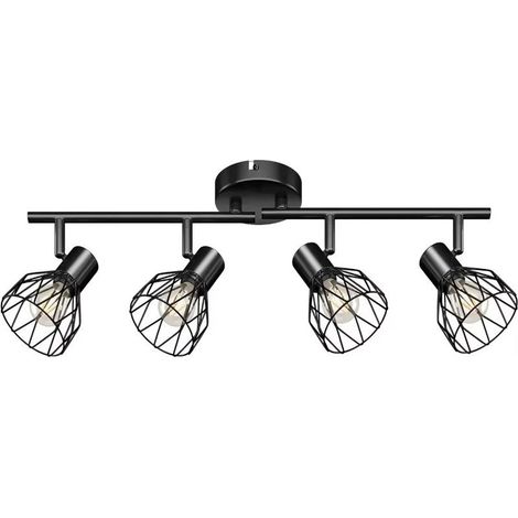 4-spot E14 LED ceiling light – 350° adjustable – round black design – suitable for kitchen and living room (1/4)