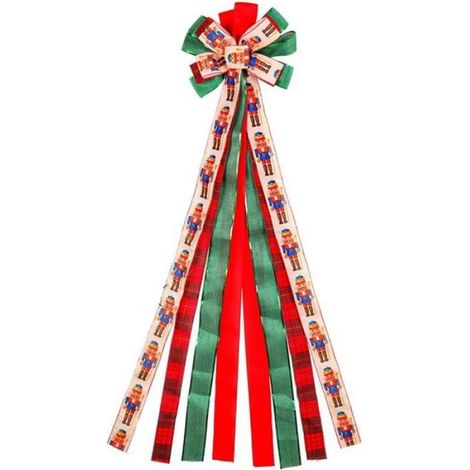Noël TreeTopper Bow Couronne de Noël Bow 49.6x11.8 Pouces Grande Toile de Jute avec Rouge Polyester Edge Cadeau Bow (1/4)