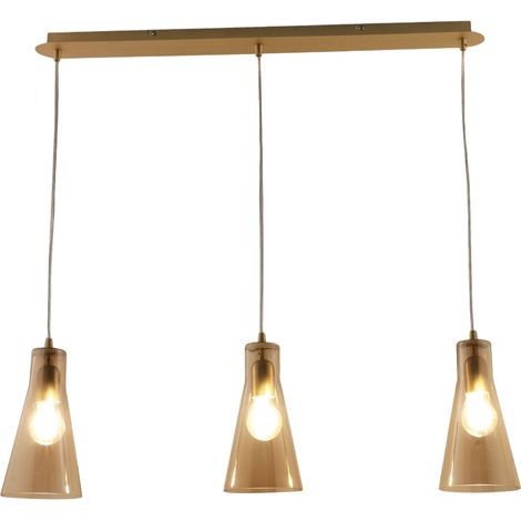 Suspension Dafne En Métal Et Verre Soufflé, Couleur Ambre, 3 Lumières, E27 40W - Design Élégant Pour Intérieurs Contemporains Et Raffinés (1/3)