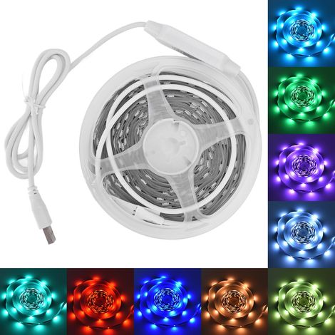 Bande LED RGB 5 m, alimentation USB 5 V, contrôle vocal et musical, LED multicolore, kit de bande LED Bluetooth (1/5)