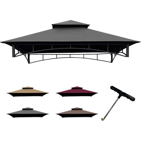 Auvent de Rechange à Double étage pour Barbecue - 2,3 x 1,5 m - Gris (1/5)