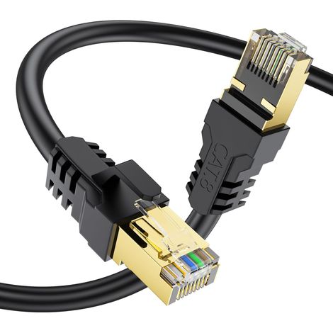 Câble Ethernet Cat 8 2m, 40 Gbit/s, 2000 MHz, 26 AWG, Cable RJ45 Plaqué Or, Pour Routeur/PC/Jeux/Modem, Plus Rapide que Cat7/Cat6/Cat5 (1/5)