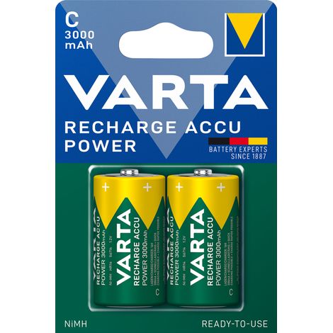 Varta wiederaufladbare Batterie Akku Leistung C - LR14 3000MA Blister 2 Einheiten ø26,2x50mm