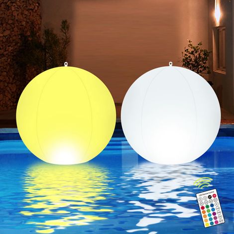 Ortviai Lot de 2 lampes solaires flottantes pour piscine – Boule LED étanche IP68, 34 cm, télécommande, 16 couleurs & minuterie