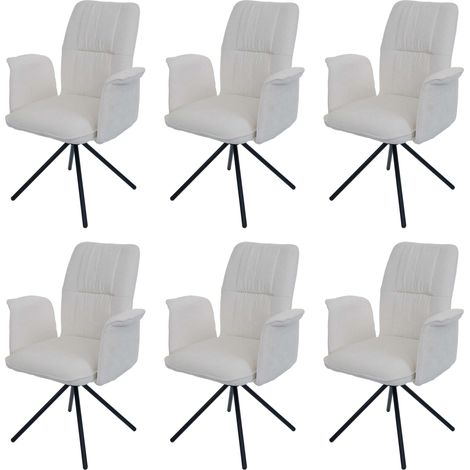 [NEUWERTIG] 6er-Set Esszimmerstuhl HHG-433, drehbar Armlehne Auto-Return, Stoff/Textil Chenille (340g/m²) Öko-Tex creme