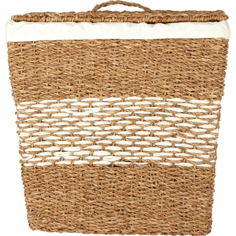 Premier Housewares Natural Tapered Seagrass Basket With Lid Woven Storage Basket With Removable White Liner Eco Friendly Hamper Basket Picnic Basket 48x48x38 (1/5)