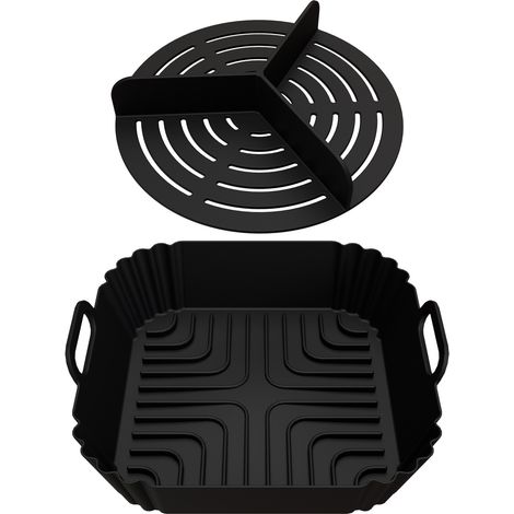 Lot panier silicone pour friteuse à air + grille de cuisson séparable, qualité alimentaire résistant à la chaleur, poignées anti-brûlure (1/5)