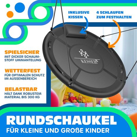 KESSER Balançoire Nid D'oiseau – Diamètre 120 Cm, Charge 300 Kg, Avec Coussin Et 4 Poignées, Pour Enfants Et Adultes, Anthracite