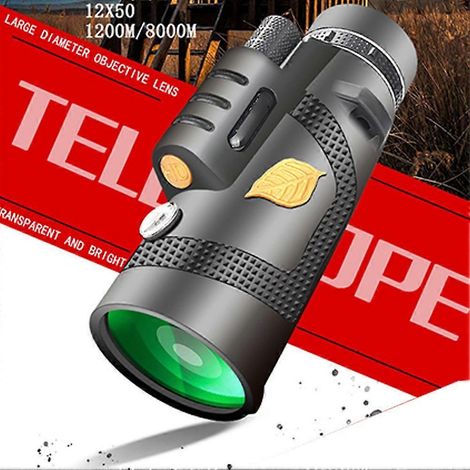 Télescope monoculaire étanche 12x50HD haute puissance avec trépied et clip pour la randonnée et le camping, vision nocturne, clip pour téléphone