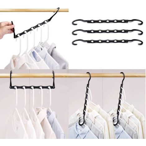 10 magische Kleiderbügel, platzsparender Kleider-Organizer, intelligenter Schrank-Organizer aus stabilem Kunststoff für strapazierfähige Kleidung, Schwarz (1/3)