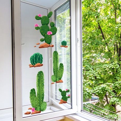 Sticker fenêtre cactus – 40x30 cm – Autocollant statique – Double face – Décoration intérieure (1/5)