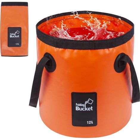 Seau pliable portable, seau à eau pliable de 12 L pour l'extérieur, petit conteneur de rangement de camping, bassin pliable (orange) (1/5)