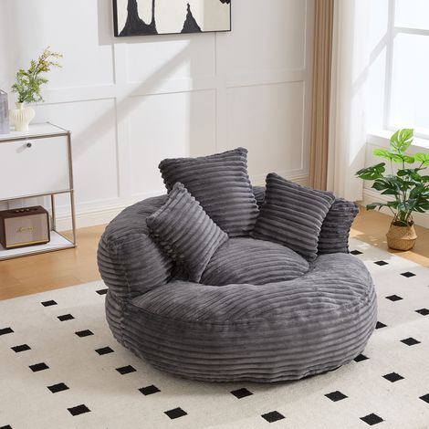 Sillón puf 108x108x52 cm de tela gris oscuro, confort relajante para salón FloraGrace (1/5)