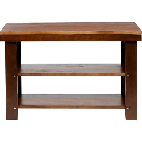Banc de rangement pour chaussures d'entrée massif, étagère à chaussures, 3 niveaux, couloir, bois de pin massif, Marron (Expresso), 70 x 26 x 45 cm (1/5)