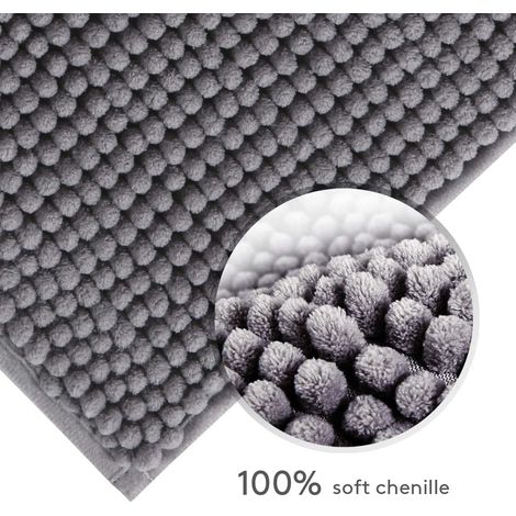 Tapis de Bain Absorbant Antidérapant 80cm x 50cm Tapis de Douche Microfibre de Chenille pour Salle de Bain, Gris (1/4)