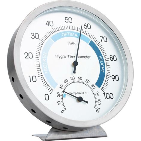 2 in 1 Hygrometer und Thermometer, analoge Temperaturanzeige, Ø 12,5 cm, Edelstahlgehäuse, keine Batterie erforderlich (1/5)