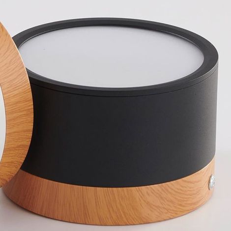 Plafonnier LED,spot en saillie décor bois,mini plafonnier,rond,noir,blanc froid 6000 K,12 W (1/4)