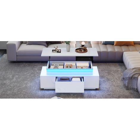Table de chevet réglable en hauteur, avec un espace de rangement caché et des tiroirs. dimensions : 964540 cm. Surface lisse. Table pour le salon. Tablette LED. Conforme aux exigences du bureau, du st (1/5)