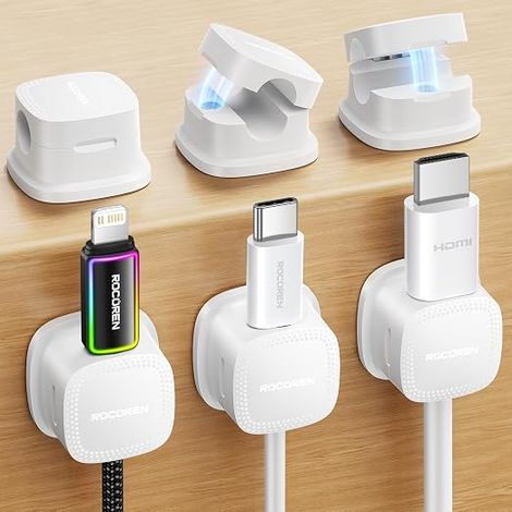 Cable Clips, Cable Organizer, Cable Hook, Self-Adhesive Cable Clips, Magnetic Cable Holder, Suitable for Office, Nightstand, Cable, HDMI, USB, White (1/5)