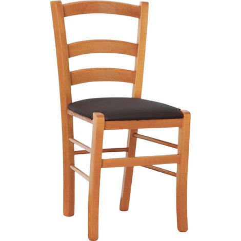 Sedia legno venezia color ciliegio con seduta similpelle imbottita marrone