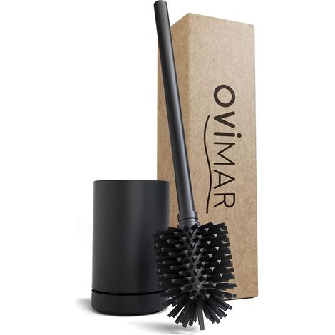 Brosse à WC Hugla Noir Mat - Brosse à WC en Silicone - Fonction d'aération - Autonome - Acier Inoxydable revêtu par Poudre - Tête de Brosse WC Interchangeable - Egouttoir Amovible (1/5)