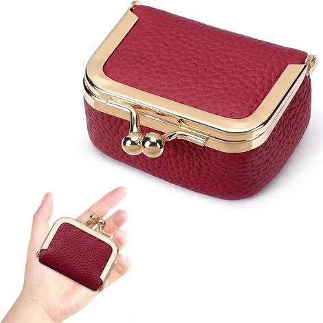 Boîte à bijoux, petite, mini boîte à bijoux en cuir véritable avec fermeture à baiser, organisateur de bijoux, petite, portable, étui à bijoux pour colliers, bagues, chaînes (rouge) (1/5)