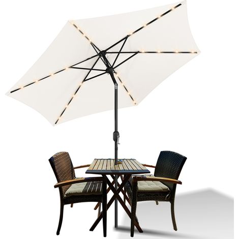 Jopassy Ombrellone da giardino solare a LED dritto con protezione UV e funzione inclinabile Ø270cm Beige (1/5)