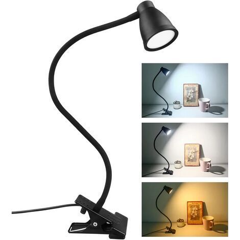 LED Lampe de Bureau à Pince, 3 Couleur, 5 Luminosité Réglable, USB Lampe de Chevet Pince, Protection des Yeux 360° Flexible Lampe de Lecture pour Étude et Travail [Classe énergétique A+] (1/5)