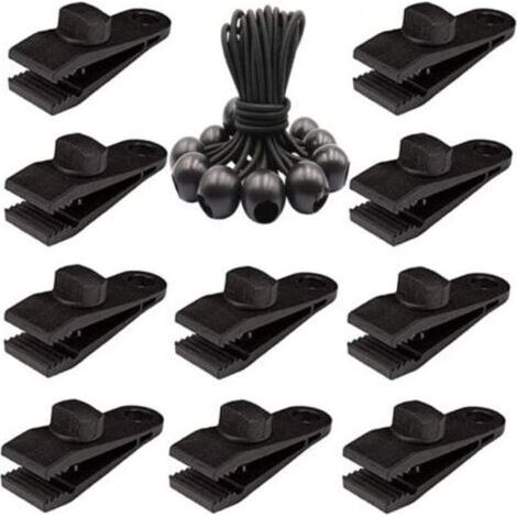 Lot de 20 clips de bâche robustes – Pinces de tente à vis pour bâche avec boule élastique pour auvent, auvents, pergola, couvertures en toile, camping en plein air, piscine (1/5)