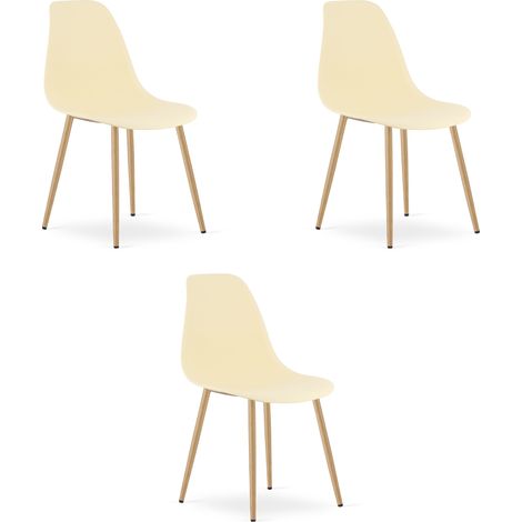 Chaise - Leobert - Wat - Crème/Pieds Naturels - 46 X 51 X 84 Cm - Lot De 3 (1/5)