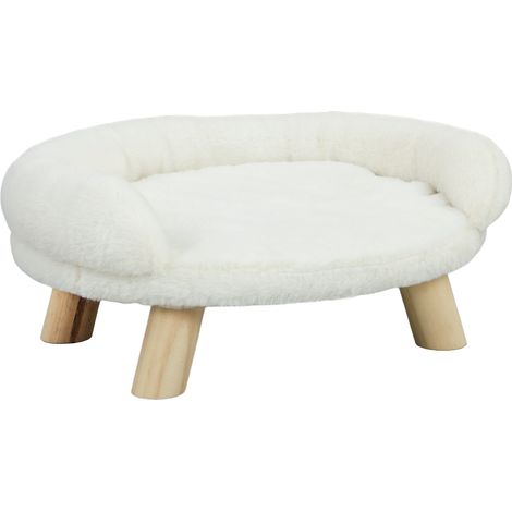Cuccia Divanetto per Cani e Gatti 47x40x20 cm con Schienale Sfoderabile in Peluche Crema (1/5)