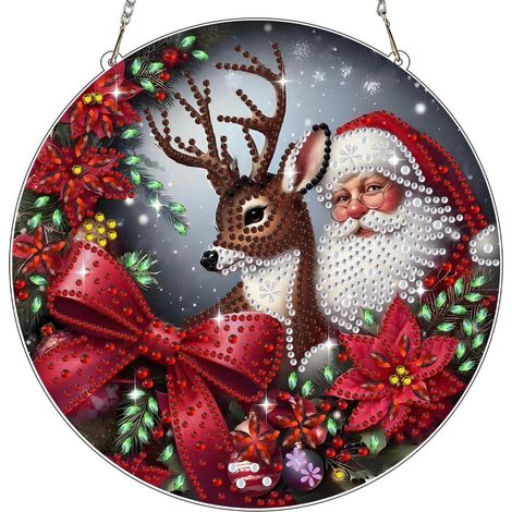 Diamant Malen Set Weihnachtsmann Rentier Fensterbild Anhänger für Erwachsene & Kinder