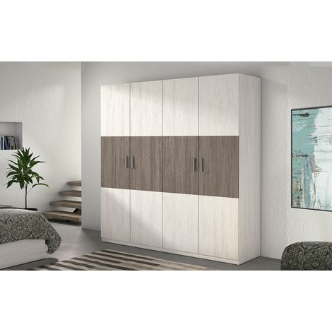 Armoire, meuble de rangement coloris pin andersen, pin gris - Longueur 200 x Profondeur 56 x Hauteur 206 cm -PEGANE- (1/3)