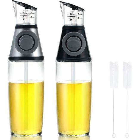 2 distributeurs d'huile et de vinaigre, en verre, 250 ml + 500 ml, embout doseur, usage cuisine et pâtisserie (1/5)