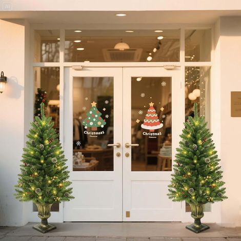 Set Décorations de Noël LED 4 Pièces, 2 Sapins 120 cm, Couronne et Guirlande (1/5)