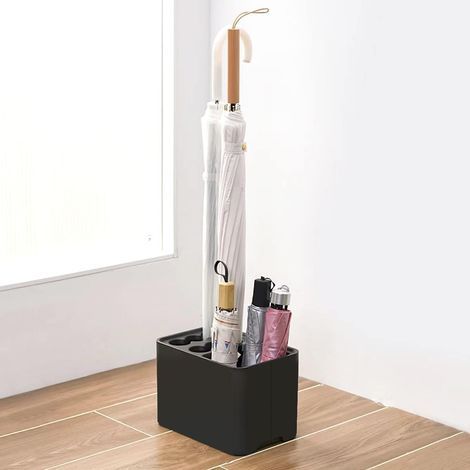 Porte-parapluies avec bac d'égouttage pour coin d'entrée, gain de place, organisateur pour la maison, le bureau, 10 parapluies stockés (noir) (1/5)