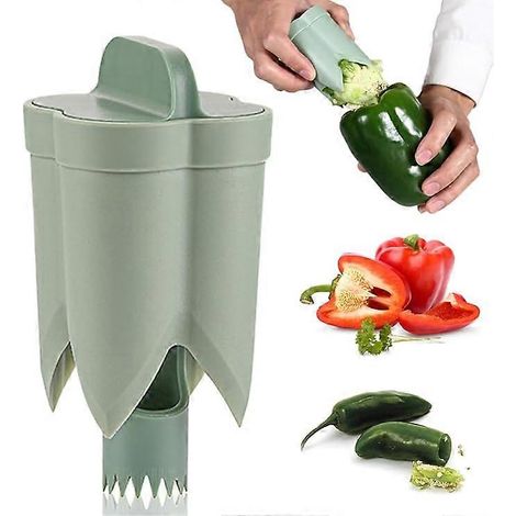 Évideur de poivrons, 2 en 1, facile à utiliser et durable (vert) (1/5)