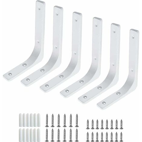6 Pièces Equerre pour Etagere Blanche,Équerres Étagère de Fixation Murale, Equerre Etagere, Equerre Etagere Murale, pour Meubles Décoration Connexion avec Vis, pour Étagère Suspendus Placard (1/5)